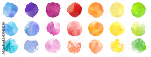 Obraz na płótnie Set of colorful watercolor hand painted round shapes, stains, circles, blobs isolated on white