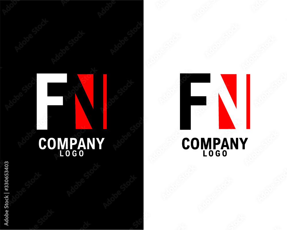 Obraz premium FN, NF Initial abstract company Logo Design with negative space. black background and white background company logo template vector 