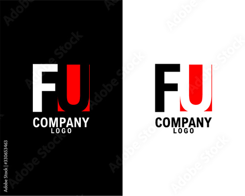FU, UF Initial abstract company Logo Design with negative space. black background and white background company logo template vector 