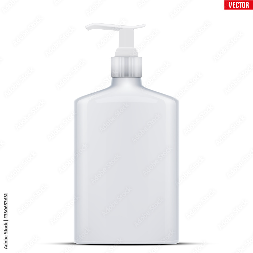 Sanitizer bottle spray with gel. Disinfectant Container with pump. Safety in an epidemic and pandemic. Vector Illustration isolated on white background. Sanitizer bottle spray with gel. Disinfectant Container with pump. Safety in an epidemic and pandemic. Vector Illustration isolated on white background.