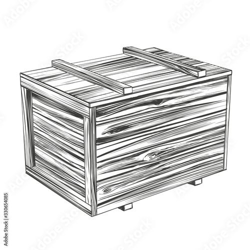 crates, closed wooden box, parcel hand drawn vector illustration realistic sketch