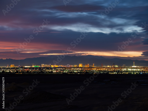 Photography Sunset red afterglow over the famous strip of Vegas