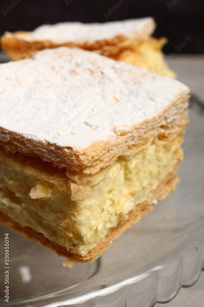 Cream Pie. Two layers of puff pastry filled with whipped cream. Cream Pie. Two layers of puff pastry filled with whipped cream.