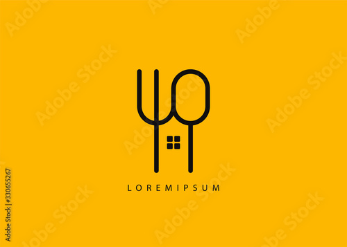 Logo for forks and spoons. Icon of a line art logo in a modern style restaurant