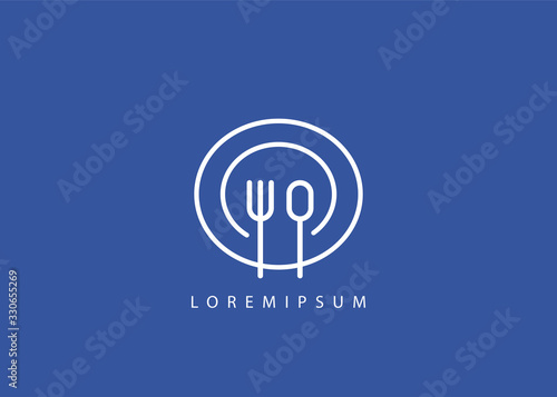 Logo for plates, forks and spoons. Icon of a line art logo in a modern style restaurant