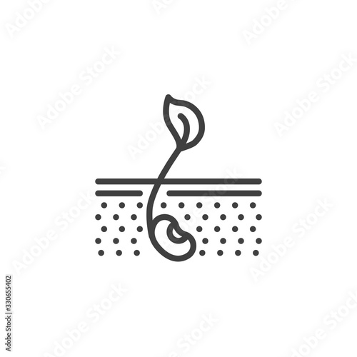 Seed germination line icon. Plant in soil linear style sign for mobile concept and web design. Seedling growth stage outline vector icon. Symbol, logo illustration. Vector graphics