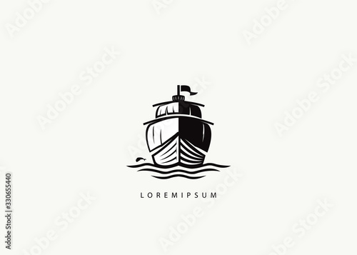sailing logo template in the shape of the front view. fishing boat in black and white form.