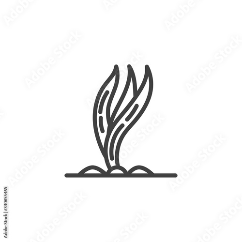 Growing onion leaves line icon. Plant in a soil linear style sign for mobile concept and web design. Onion stem root outline vector icon. Symbol, logo illustration. Vector graphics