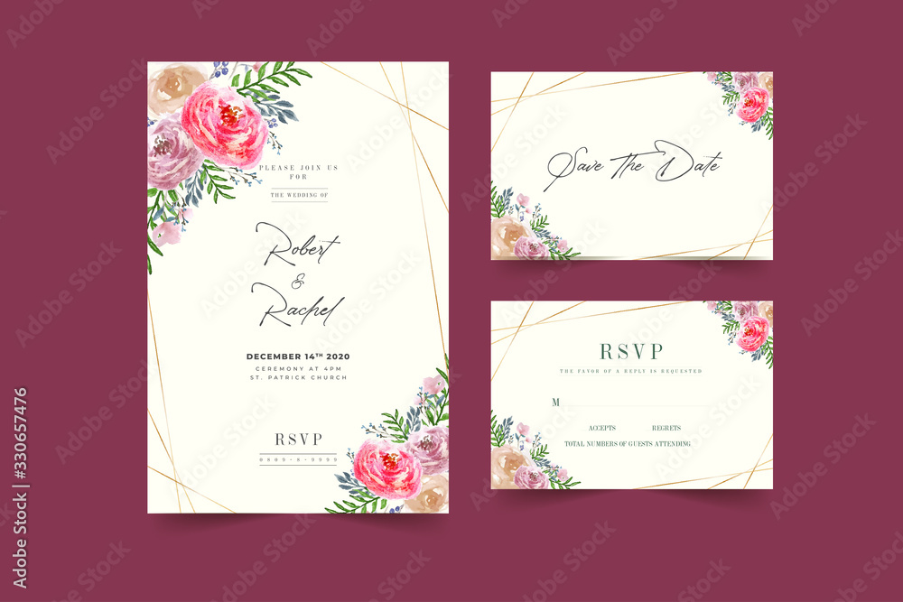 Wedding invitation and menu template with beautiful leaves Free Vector