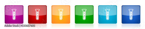 Science, laboratory, chemistry icon set, colorful square glossy vector illustrations in 6 options for web design and mobile applications