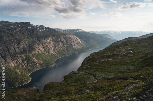 Beautiful mountain and fjord a long the way to Trolltunga, Odda, Norway