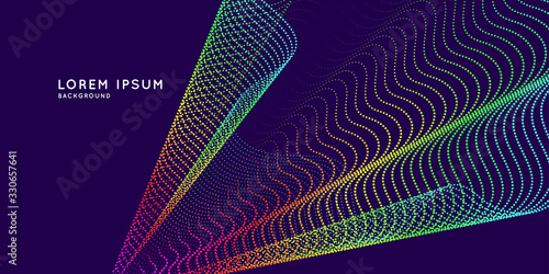 Vector abstract background with dynamic waves, line and particles.