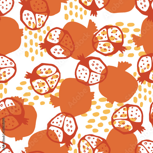 Pomegranate seamless pattern with leaves.