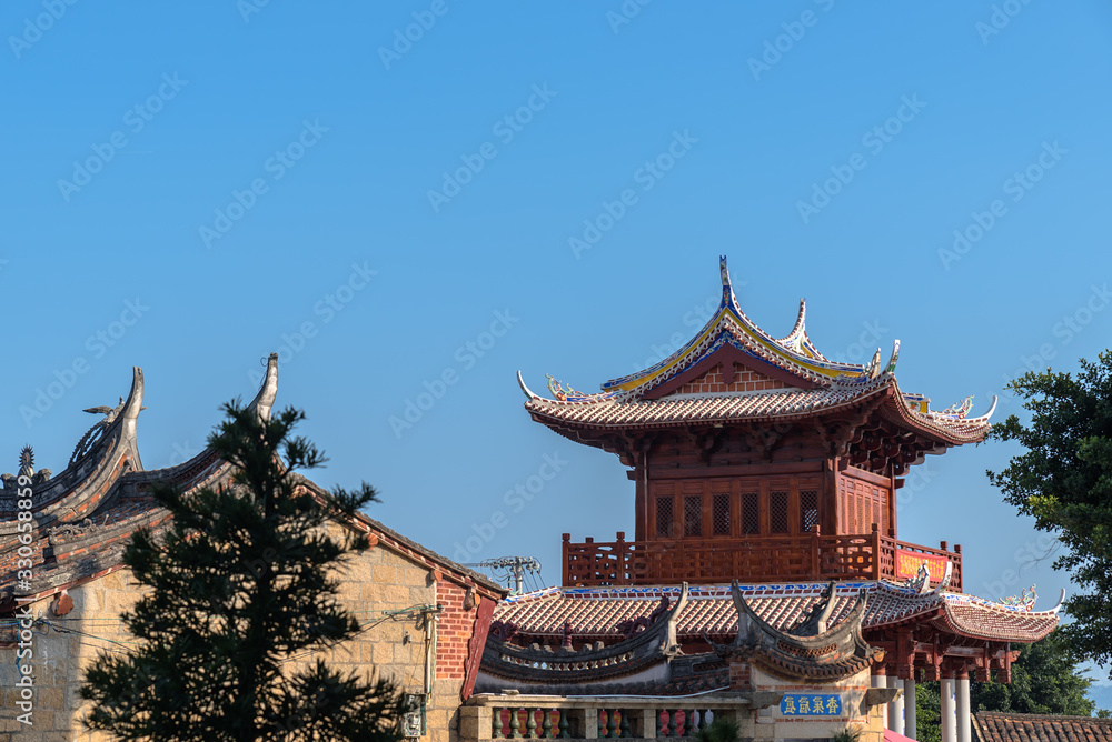 Traditional Chinese temple complex with artistic form
