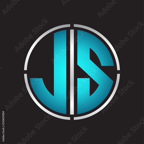 JS Logo initial with circle line cut design template on blue colors