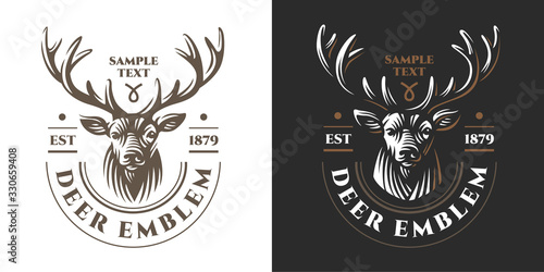 Leinwand Poster Deer head Design Element in Vintage Style for Logotype, Label, Badge, T-shirts and other design
