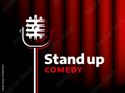 Stand up comedy event Emblem design. Retro style vector illustration microphone and text.