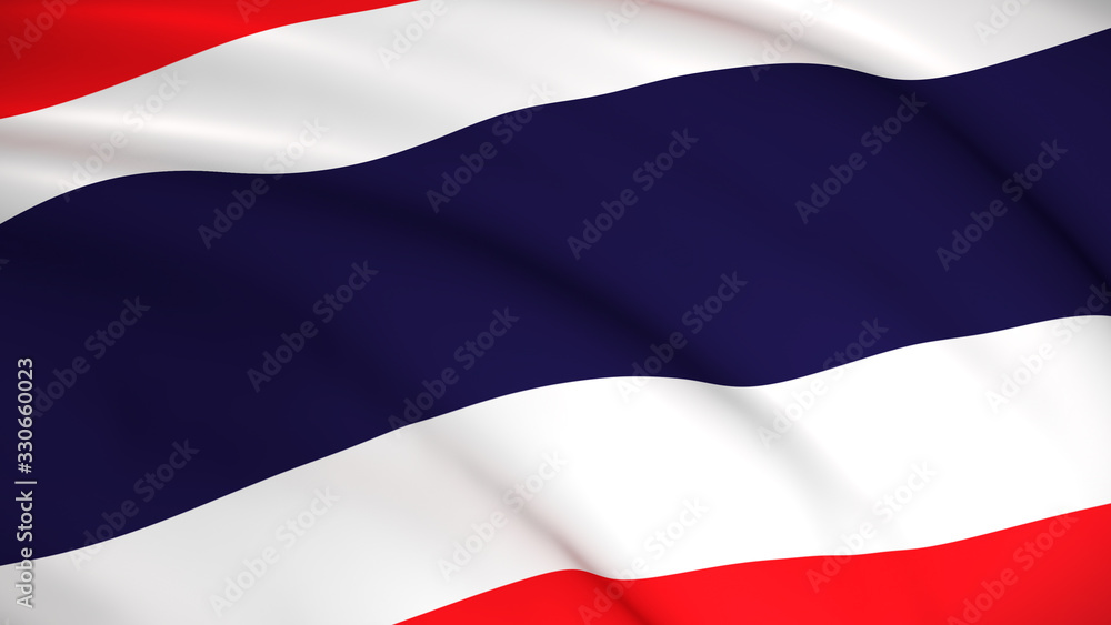 Fototapeta premium The national flag of Thailand (Thai flag) waving background illustration. Highly detailed realistic 3D rendering