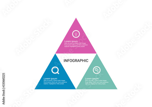 Infographic design triangles joined together to create a pyramid 3 point banner.