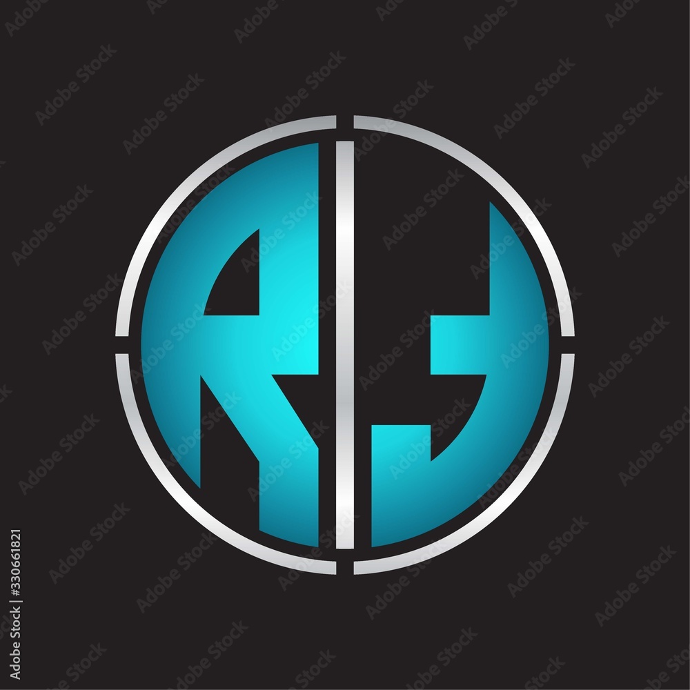 RT Logo initial with circle line cut design template on blue colors RT Logo initial with circle line cut design template on blue colors