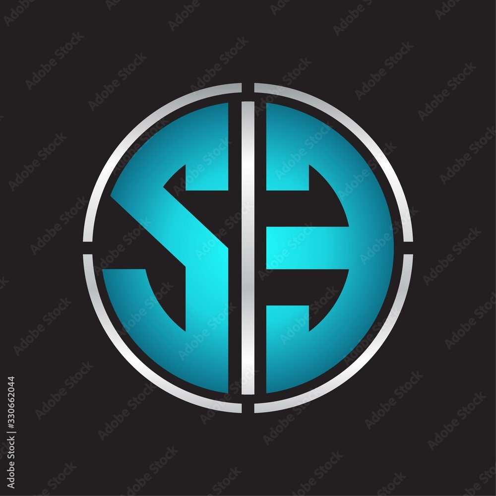 Fototapeta premium SE Logo initial with circle line cut design template on blue colors