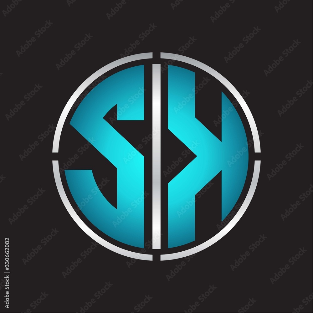 SK Logo initial with circle line cut design template on blue colors SK Logo initial with circle line cut design template on blue colors