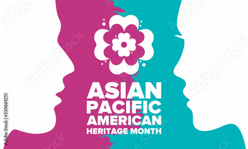 Asian Pacific American Heritage Month. Celebrated in May. It celebrates the culture, traditions and history of Asian Americans and Pacific Islanders in the United States. Poster, card, banner. Vector
