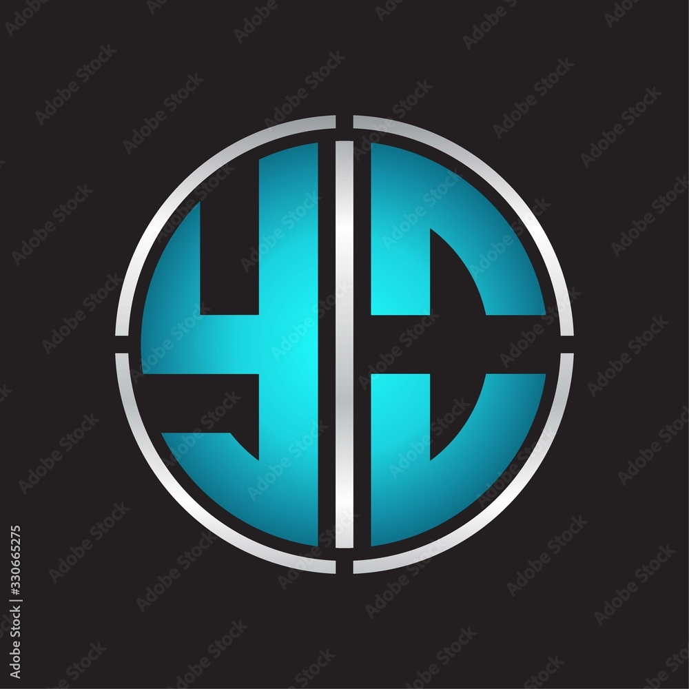 YO Logo initial with circle line cut design template on blue colors