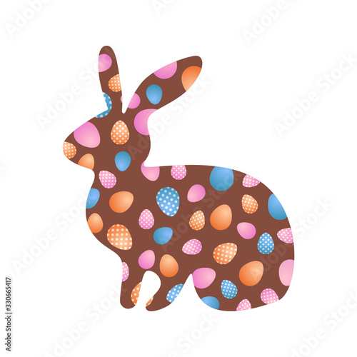 isolated on white silhouette of easter bunny with colorefull eggs inside. Stock vector illustration for web, pint, wallpaper, backround, invitation and postcard. photo