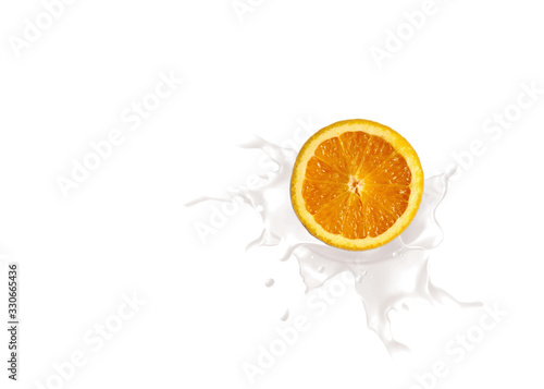 Milk splash with orange isolated on white background.