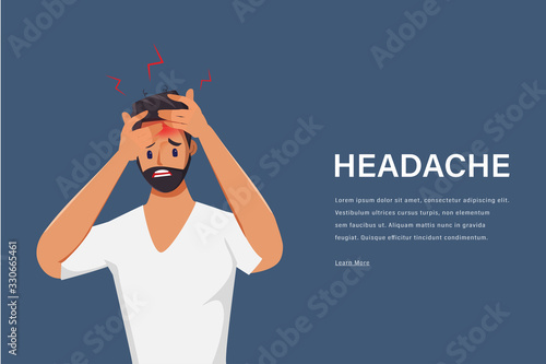 Young man Feeling headache character. Pain in head. Medical center healthcare.