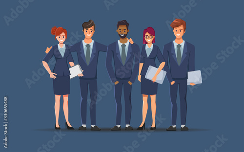 Businessman and businesswoman cartoon character on white background. Teamwork concept design. Flat vector illustration.