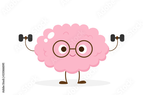 Cartoon brain lifting dumbbells vector
