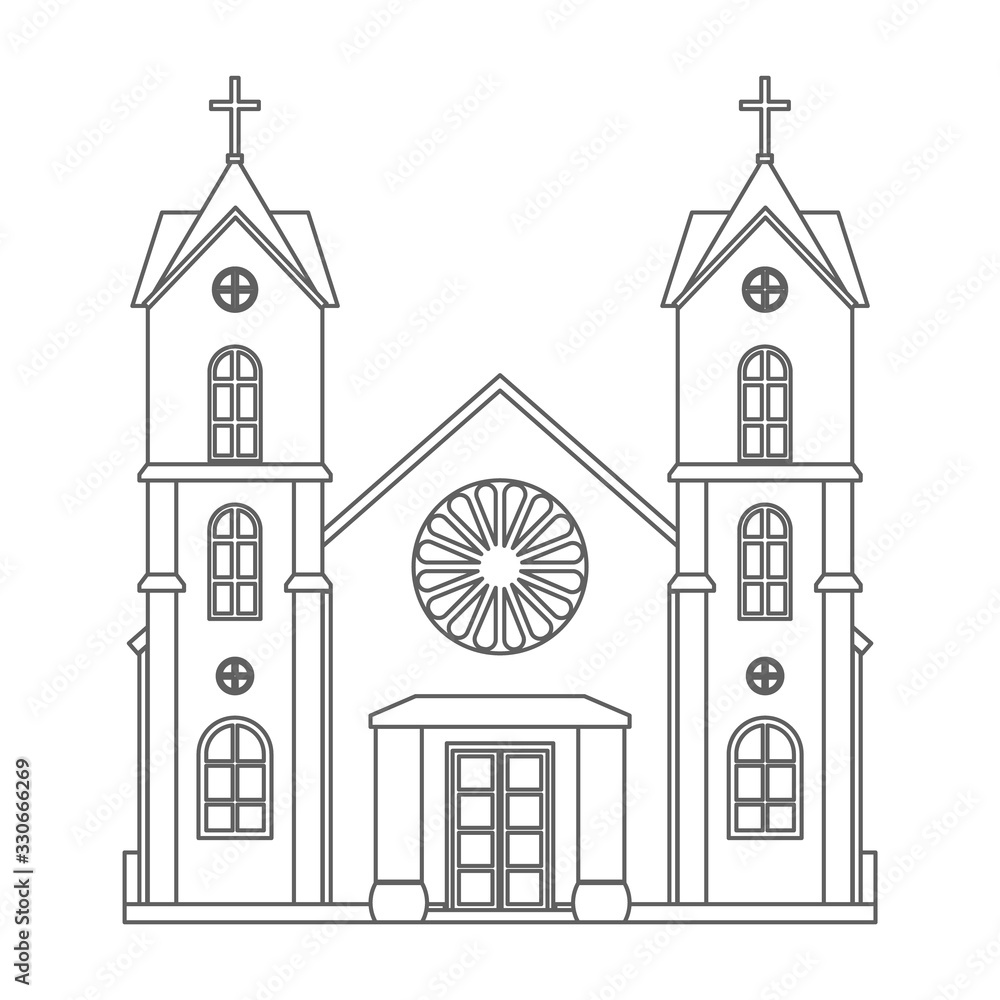 Christianity lineart church architecture house building religious design vector illustration
