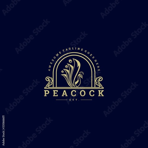 Vector Logo Illustration Peacock Vintage Badge Style.