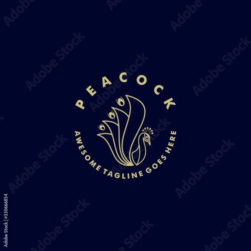 Vector Logo Illustration Peacock Vintage Badge Style.