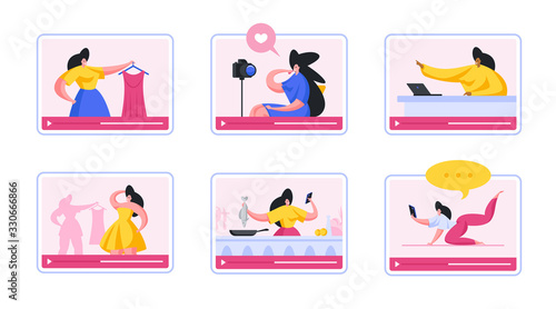 Educational videos for modern blogs. Flat cartoon people vector illustration