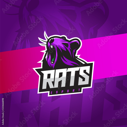 Rat esport emblem logo with violet colors