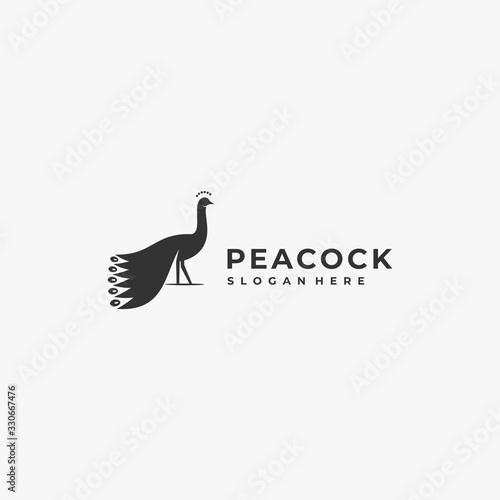 Vector Logo Illustration Peacock Silhouette Style.