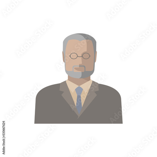 icon elderly, intelligent man with glasses and formal suit, a Professor, gentleman. Male avatar in flat style. Isolated vector illustration