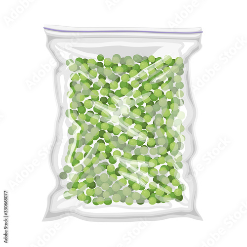 Frozen Green Pea Stored in Plastic Package Vector Illustration
