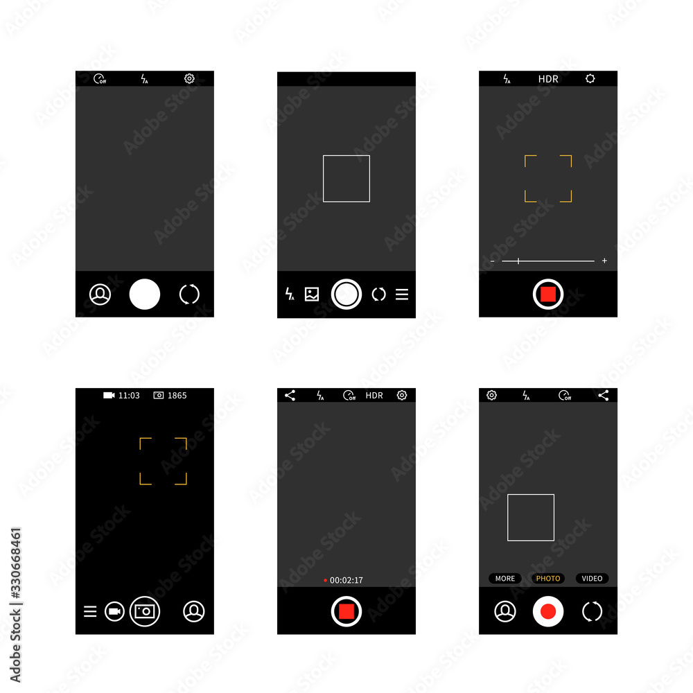 Smartphone camera screen interface. Modern social media mobile