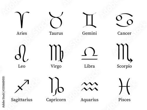 Zodiac signs. Twelve astrological stylized constellations, symbols astrology zodiac birth month calendar, horoscope vector set