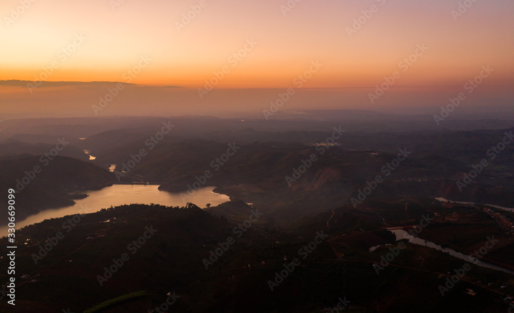 Aerial view of Ta Dung lake or Dong Nai 3 lake at sunset
