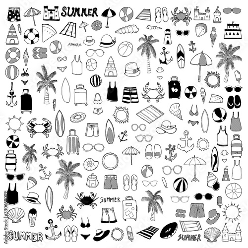 Summer doodle set. Drawing vector illustration hand drawn eps10