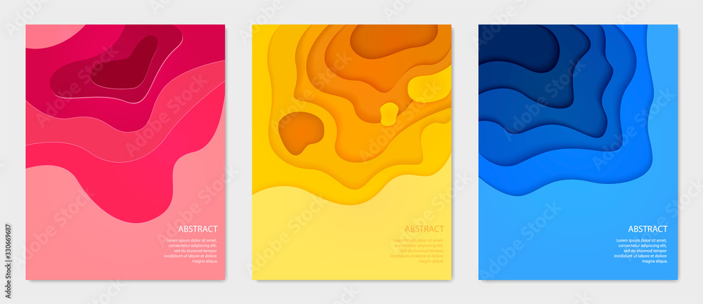 Vertical colorful banners set, abstract papercut style.