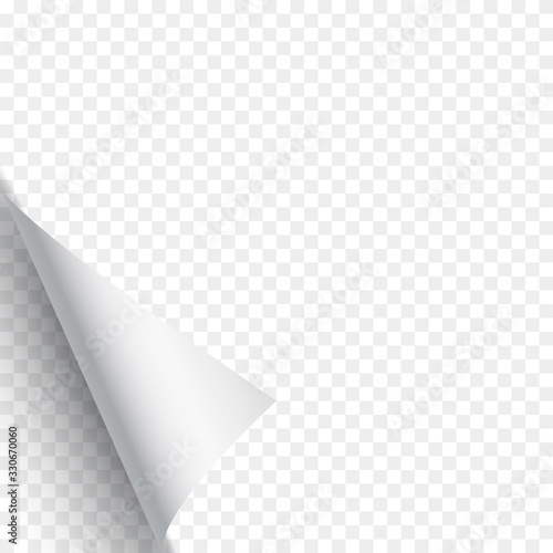 Page curl on transparent background. White paper. Vector illustration.