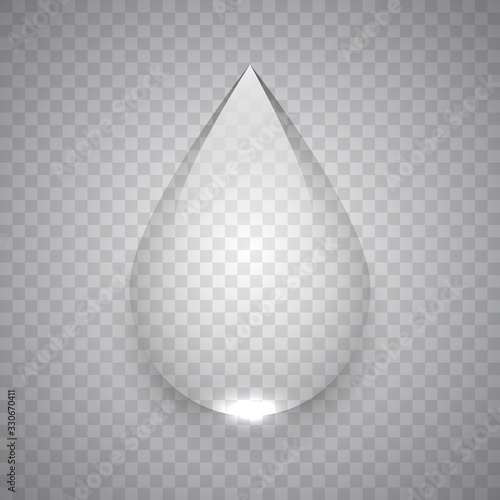 Water drop on transparent background. Clear liquid. Vector illustration.