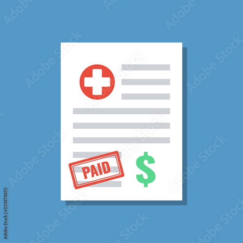 medical payment document with dollar sign and red paid stamp