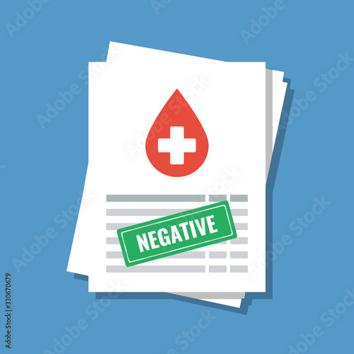 blood lab test results with green negative stamp